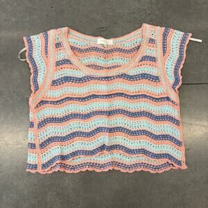 Vintage Y2k Salmon Purple Stripe Summer Crochet Knit Women's Tank Top Size XL